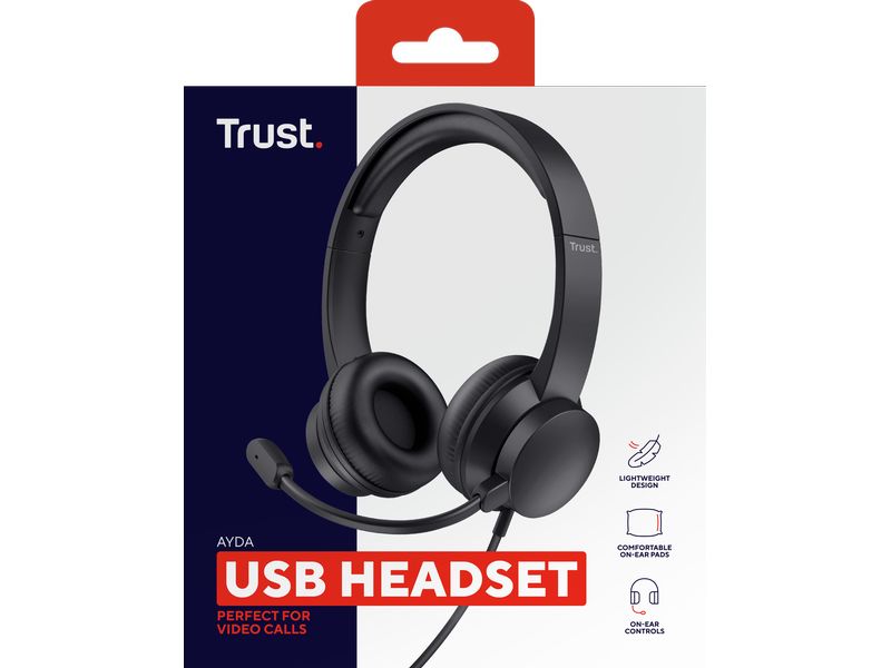 Trust Headset Ayda Leichtes On-Ear-USB-Headset mit weichen Ohrpolstern und verstellbarem Kopfbügel