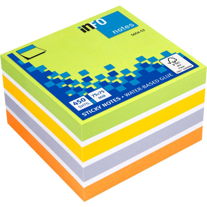 Bloc-cube repositionnable Spring Info-Notes 75 x 75 mm - bloc de 450 feuilles