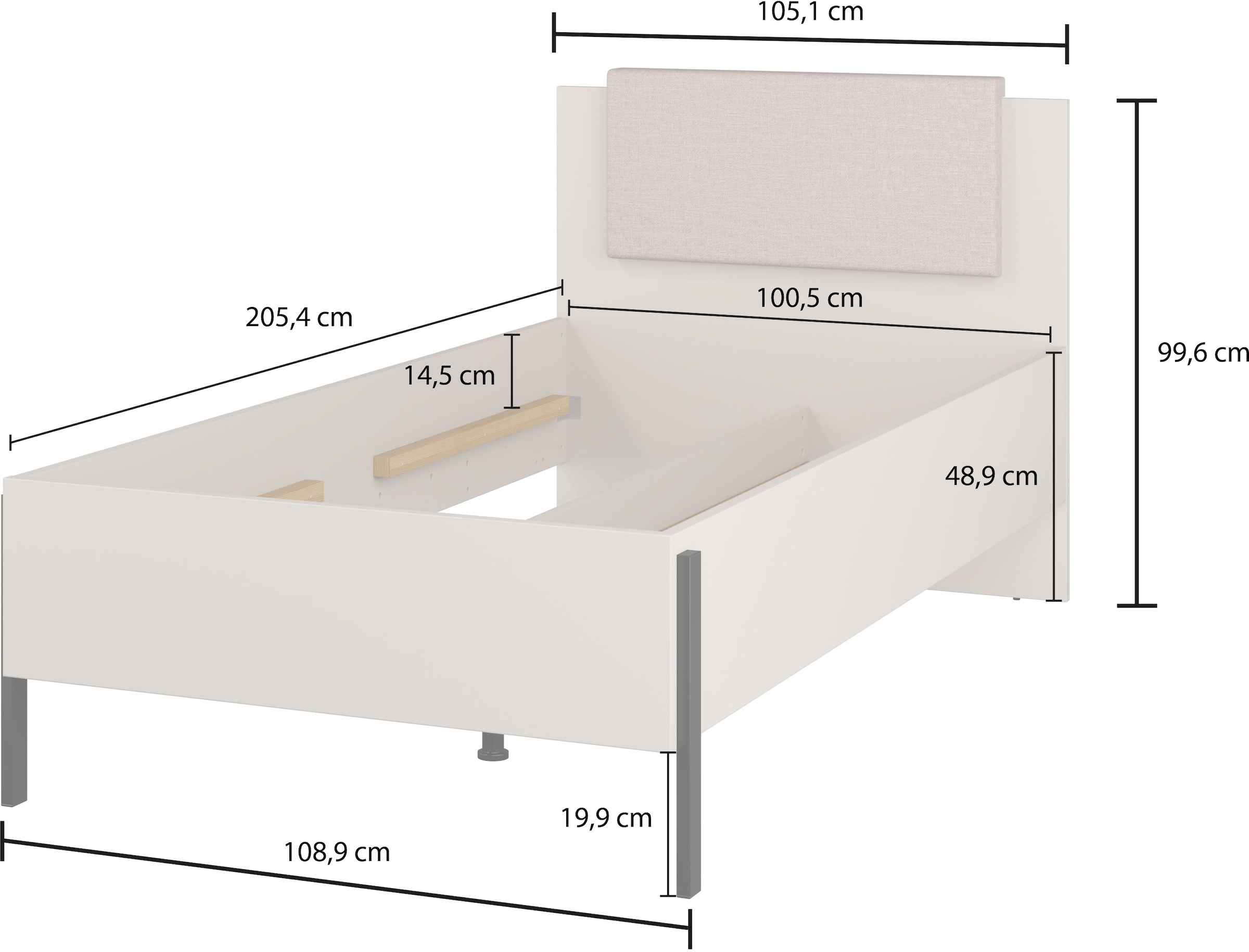Home affaire Bett »Jukon, mit gepolstertem Kopfteil, Füsse aus Metall, modernes Design« 3 Breiten:100cm, 160cm und 180cm,  in drei Grössen, perfekt auch  als Jugendbett
