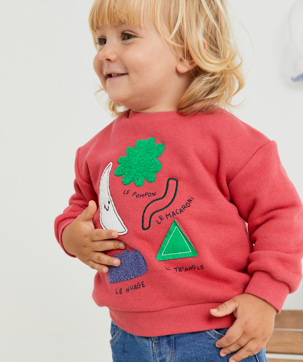 SWEAT BÉBÉ GARÇON EN FIBRES RECYCLÉES ROSE AVEC PATCH