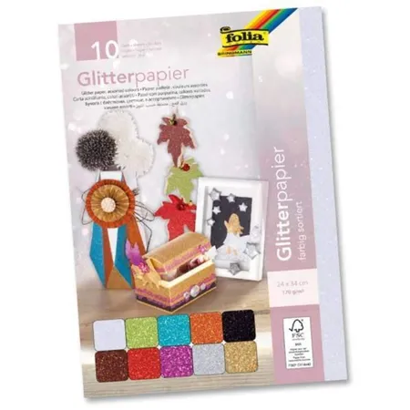 Folia Glitterpapier, 10 farbig sortiert, ca. 24 x 34 cm