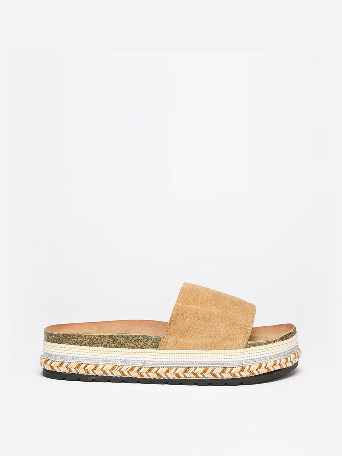 Mules en suédine à plateforme ethnique- Camel