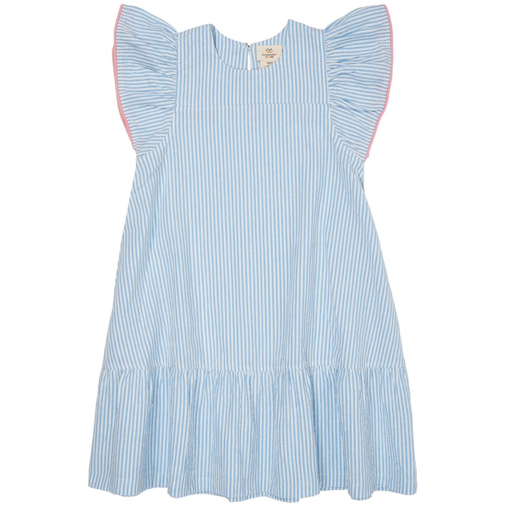 Køb COPENHAGEN COLORS Sky Blue W Cream Stripe W. Pink Seersucker Kjole W. Flæse Ærmer
