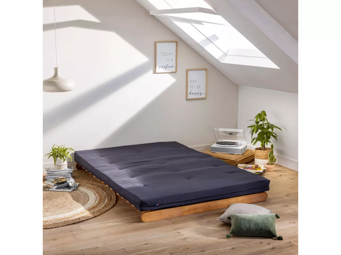 Matelas futon anthracite en coton 160x200