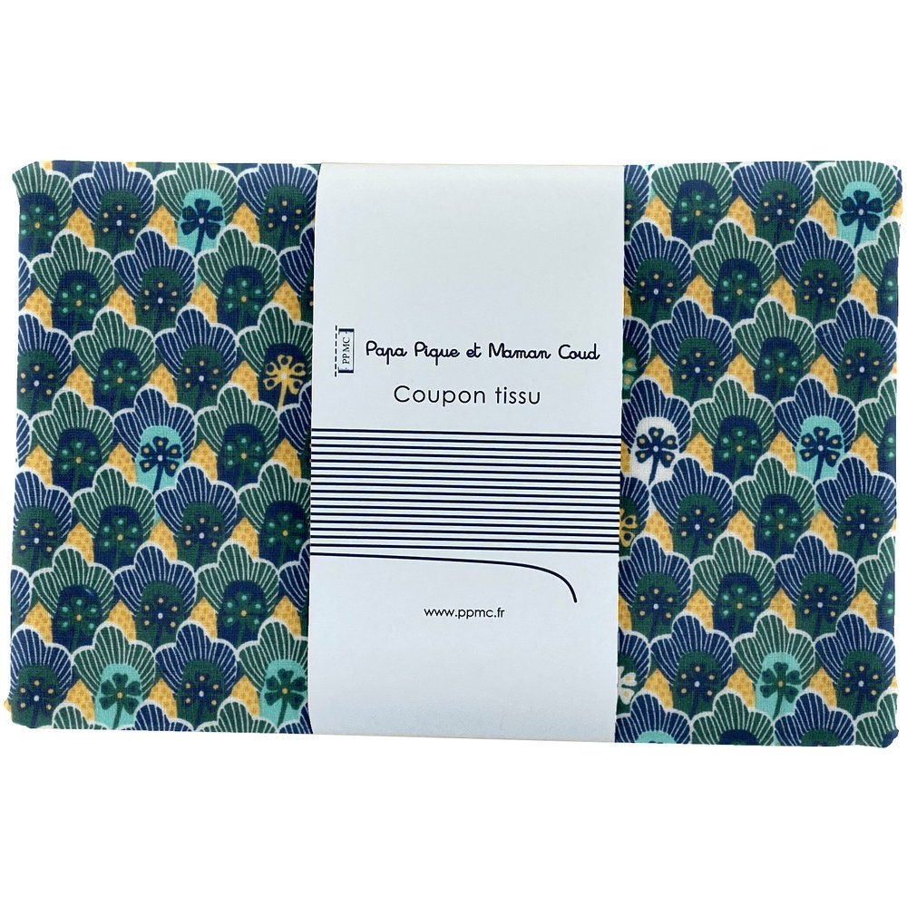 Coupon Tissu 1 M Fleurs Géo Vert Jaune Ex1071