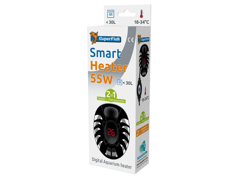 SuperFish Smart Mini Heater 55 Watt Effzienter 55W Mini-Unterwasserheizer mit eingebautem Thermometer