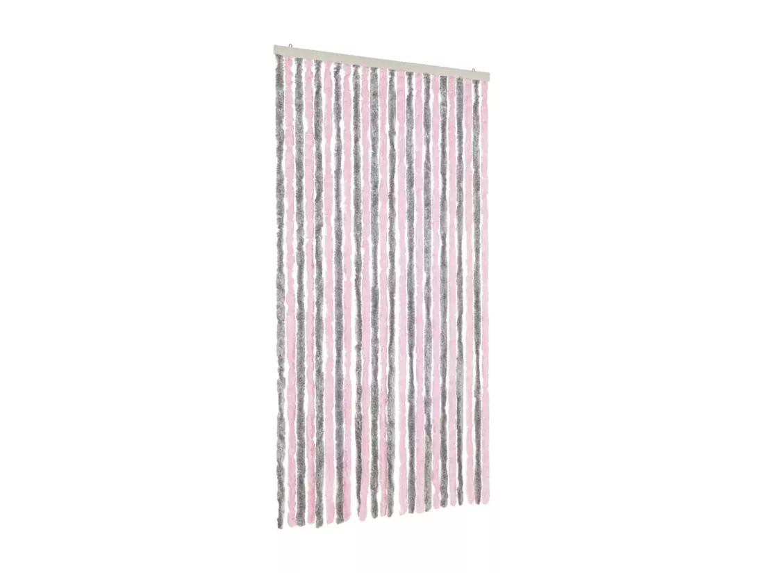 Rideau anti-mouches gris argenté et rose 100x230 cm chenille