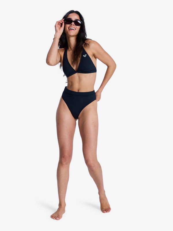 Solid Essentials Fixed Tri Halter Haut de bikini triangle Noir Femme
