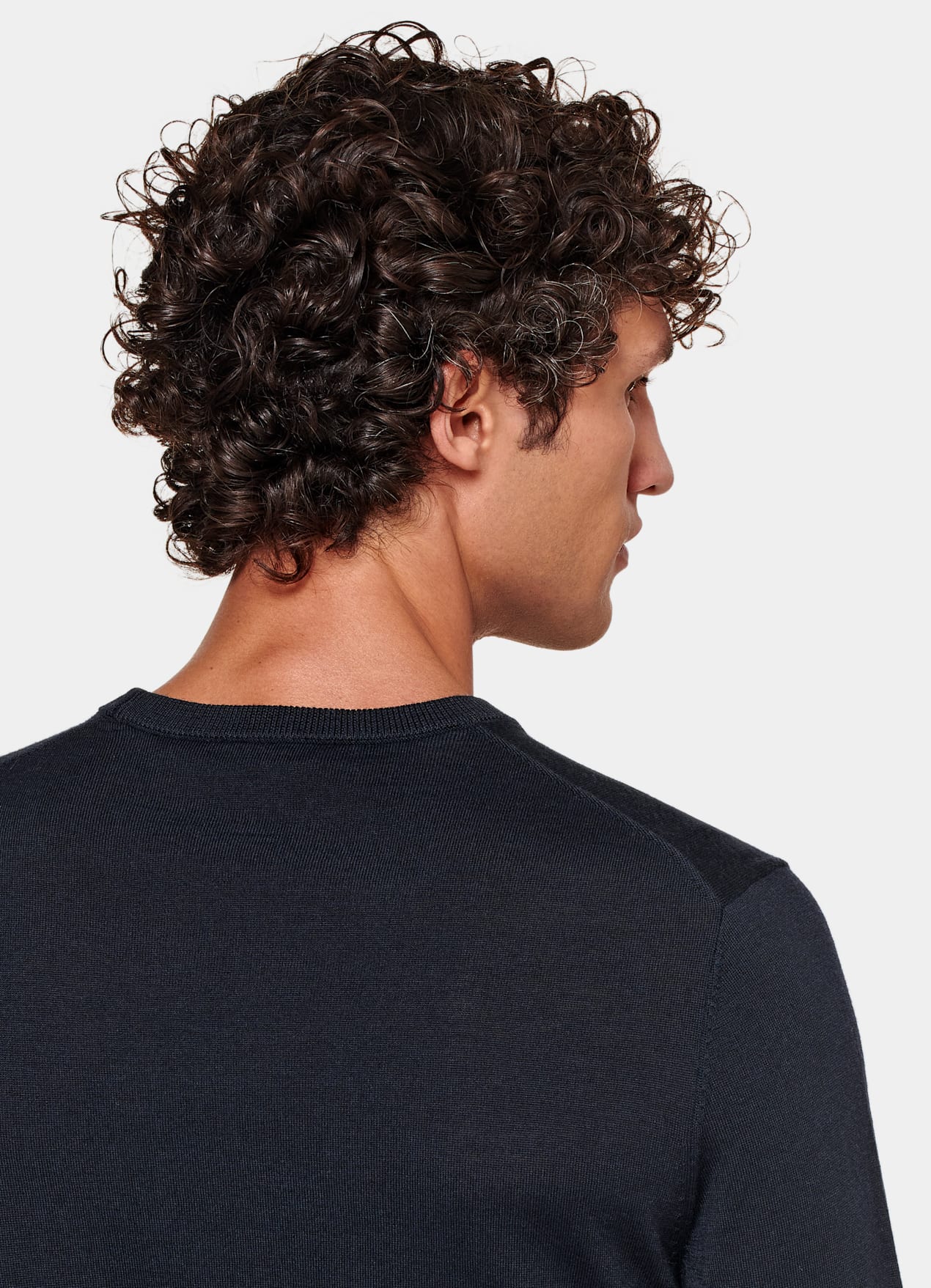 Pull col rond Merino bleu marine