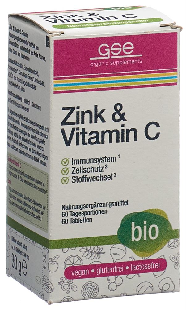 GSE Zink + Vitamin C Complex<br>60 Stück, Glas, Tablette, Bio