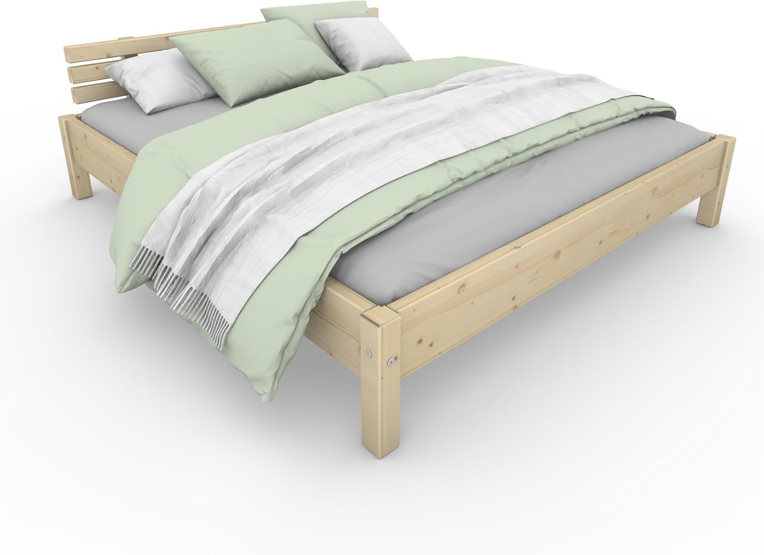 TUGA - Holztech Marken Dübelbett Naturholzbett 300Kg Nannerl belastbar stabil Holzbett Bett Doppelbett 90 120 140 160 180 200 x 200 220 (90 x 200) 38 cm Höhe