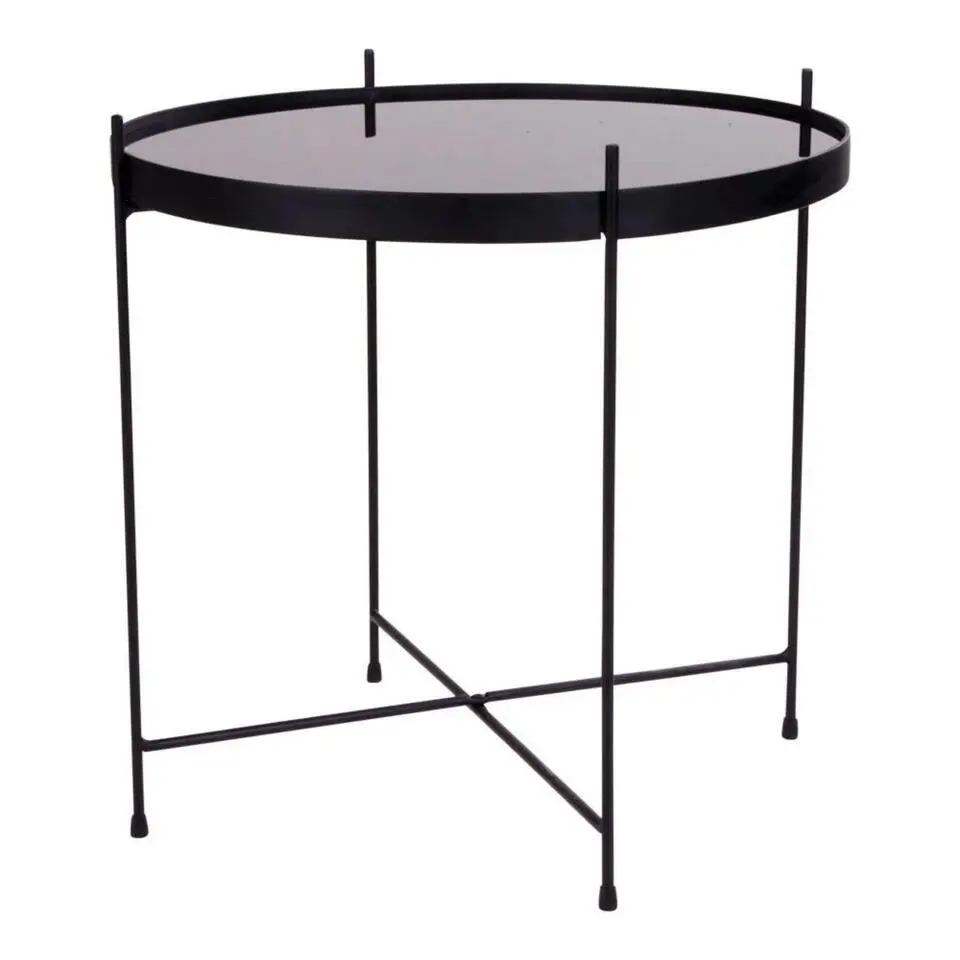QUVIO Salontafel Emma - Rond - Staal - Glas - Ø48 - Zwart