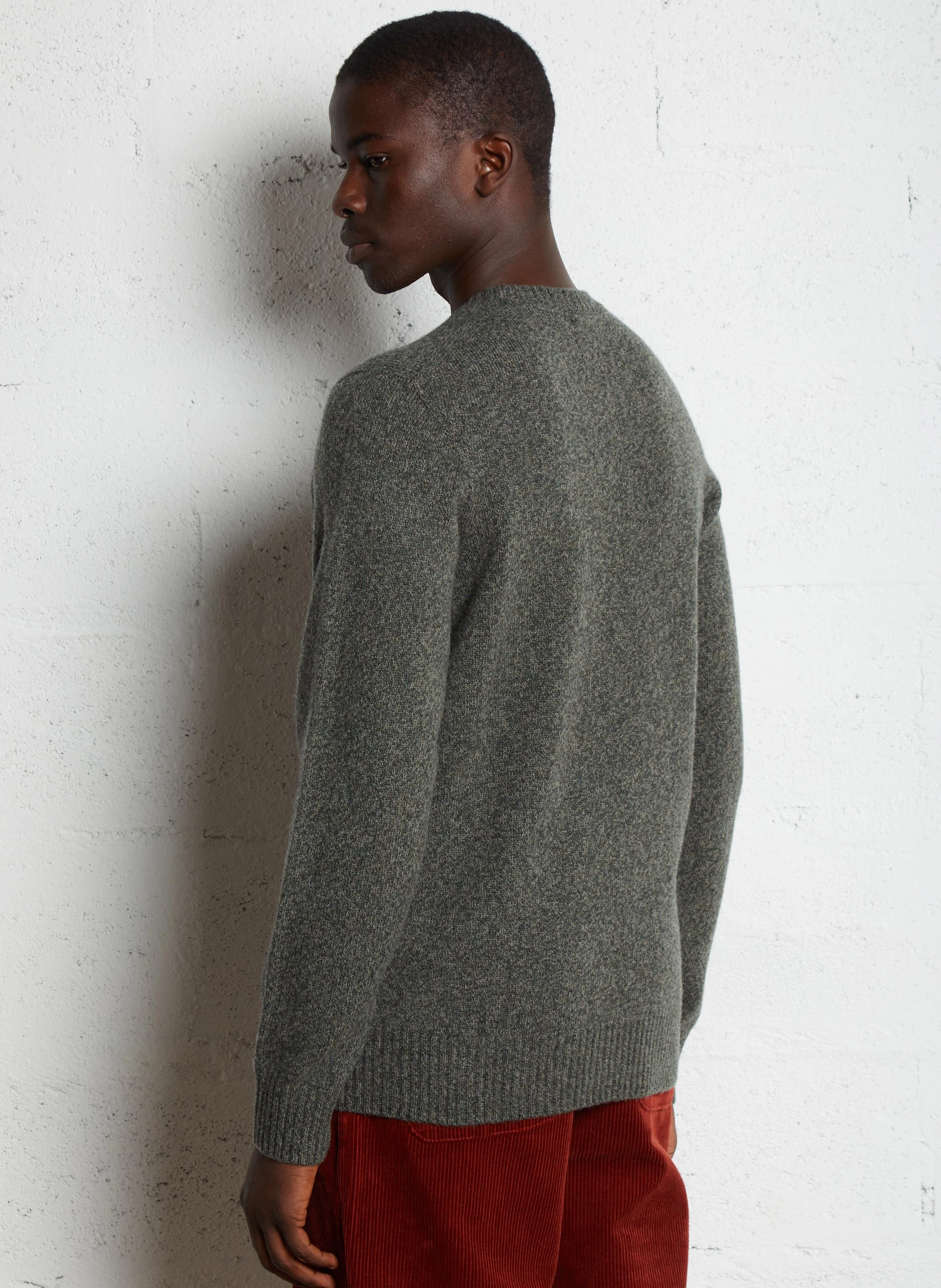 Pull col rond droit en laine | Kaki