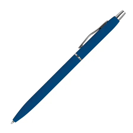 Macma Schlanker Metall-Kugelschreiber, gummiert, Farbe: blau