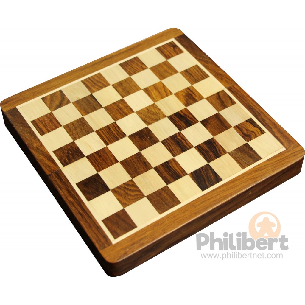 Jeu d'échecs pliant magnétique marqueté, 17 cm - Bois Patiné