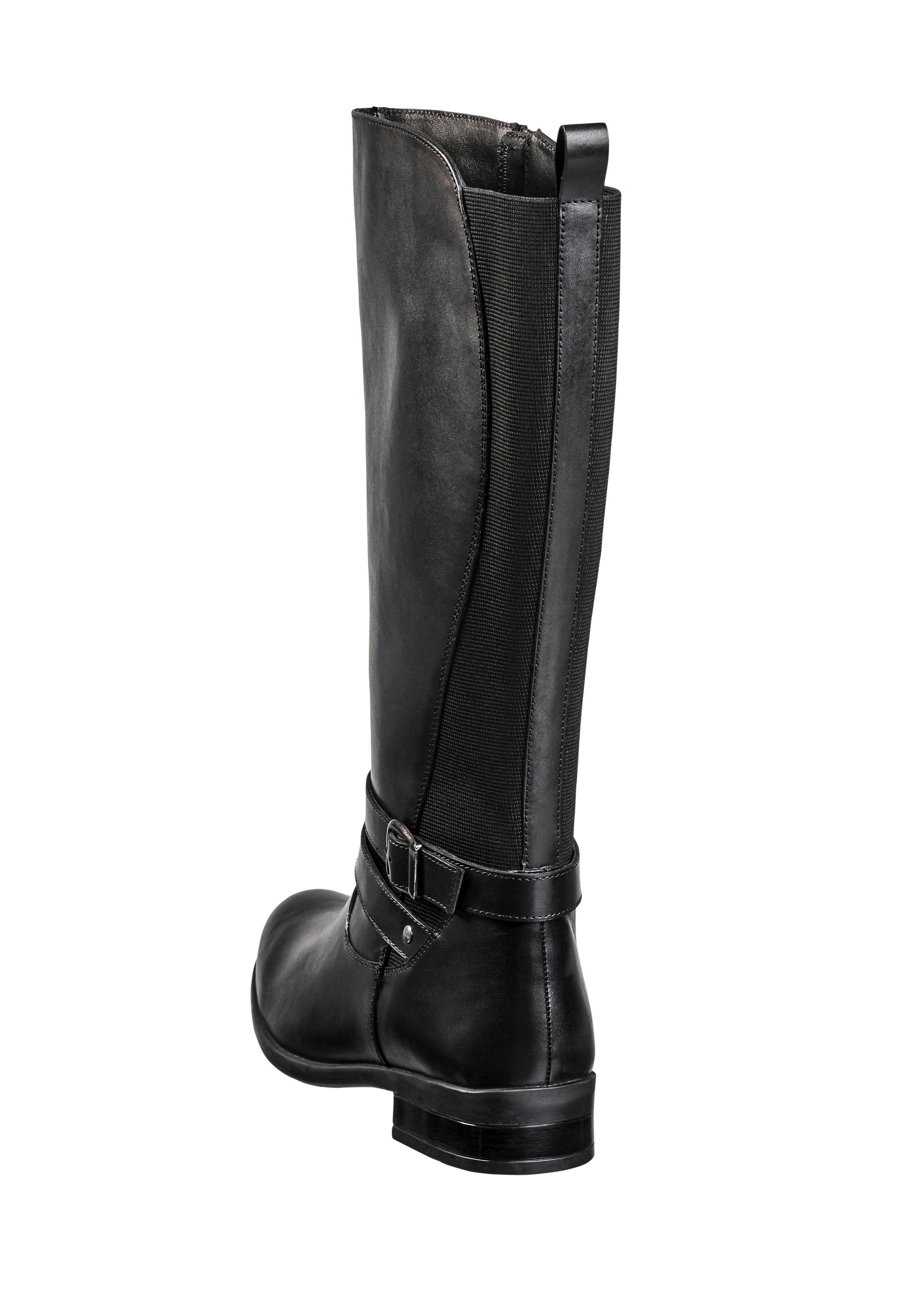 Weitschaftstiefel mit Stretcheinsatz hinten, aus Leder