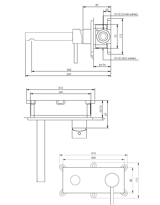 Brauer Gold Edition ColdStart wastafelkraan inbouw rechte uitloop met achterplaat model A1 geborsteld messing PVD