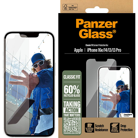 PanzerGlass skærmbeskyttelse iPhone 16e, 14, 13 og 13 Pro