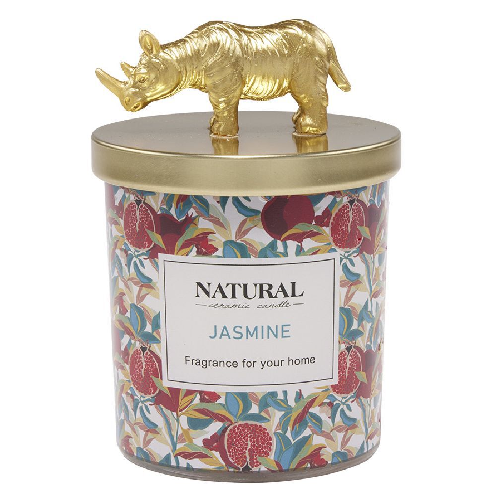Bougie parfumée couvercle animal jungle doré Ø8xH12cm