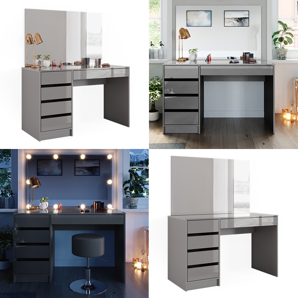 Vicco Schminktisch Frisiertisch Frisierkommode Sherry Grau Schminkspiegel 120x75 cm modern Schlafzimmer Kommode Schublade Ablage Aufbewahrung Kosmetiktisch Make-Up-Tisch Hochglanz