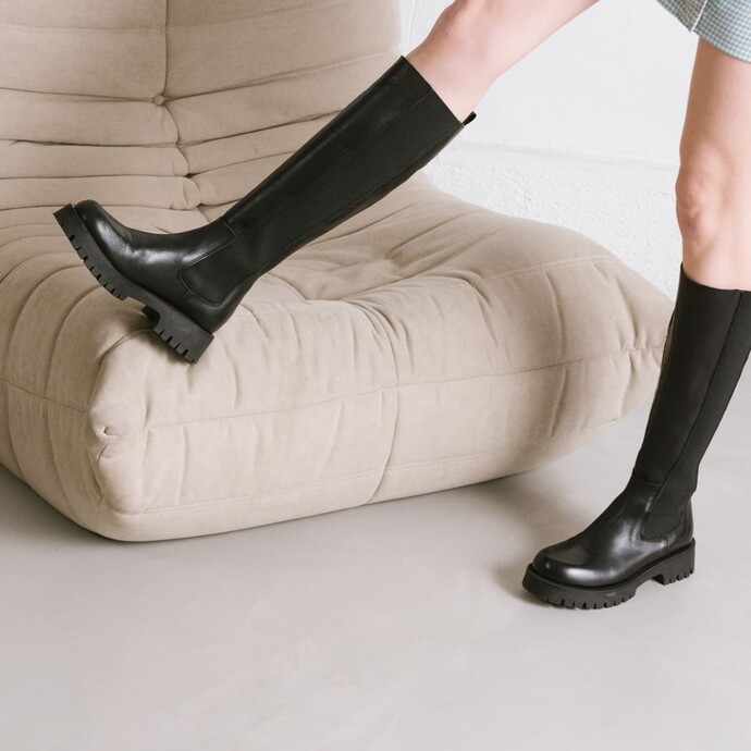 Bottes à plateformes  en cuir noir