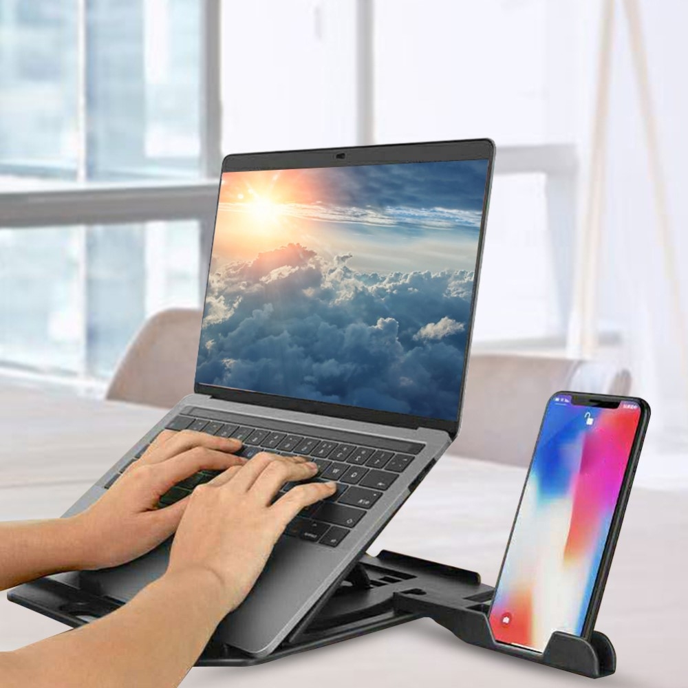 360° Drehbarer MacBook / Laptop Kühler Ständer Halterung mit Lüftungsschlitzen   Handy Halterung (bis 20kg) - Schwarz