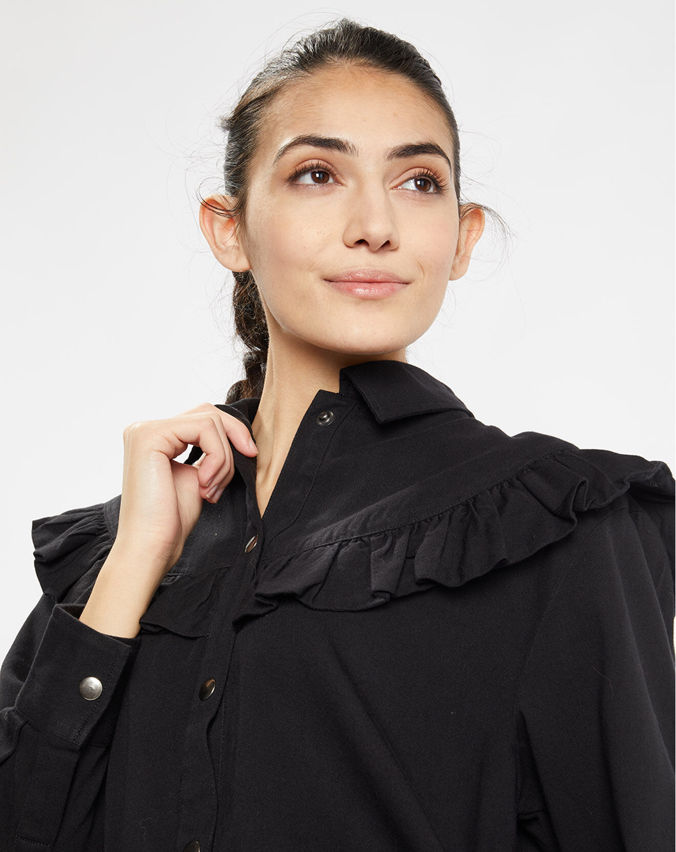 Galeries Lafayette Chemise en Coton bio Candy volant en plastron noire