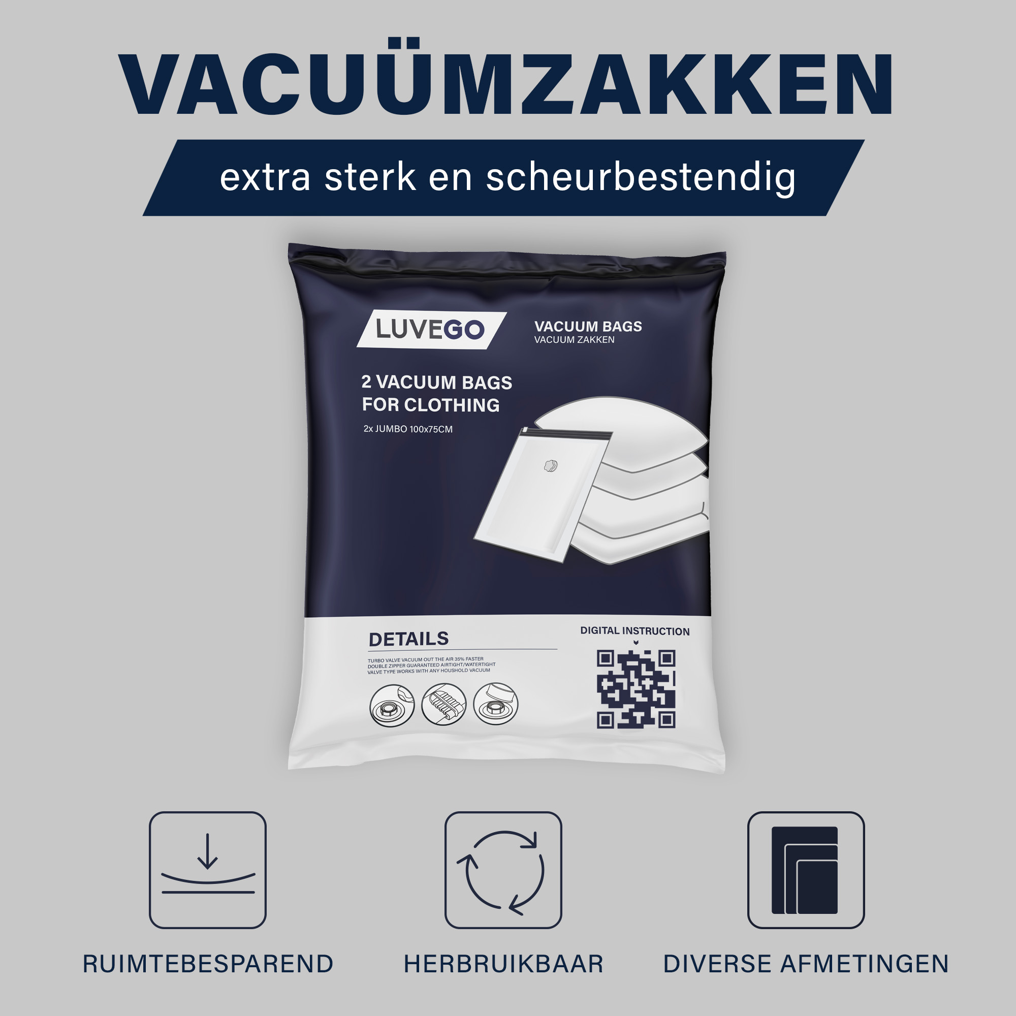 Luvego 100 x 75 set van 2 vacuümzakken