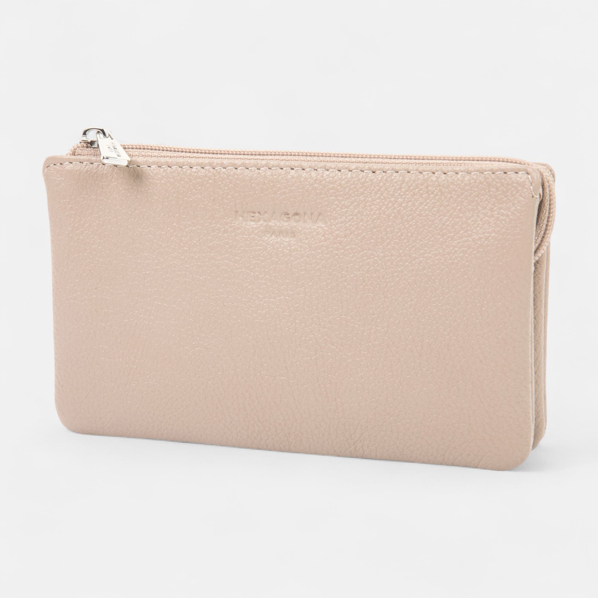 Petite maroquinerie en cuir beige