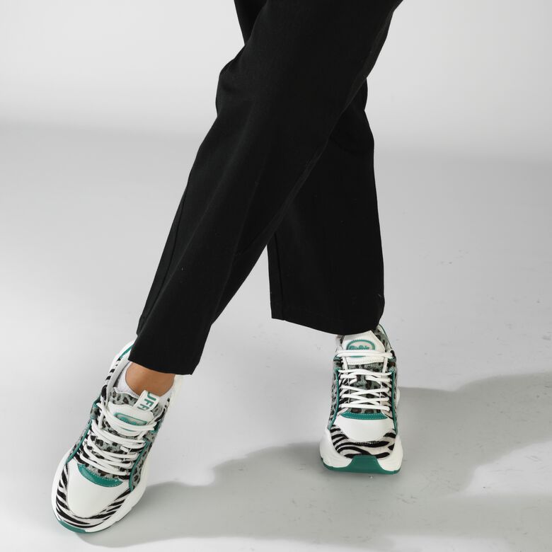 BINARY GLAM  - VEGAN NAPPAFUR - WHITEGREEN ANIMAL MIX