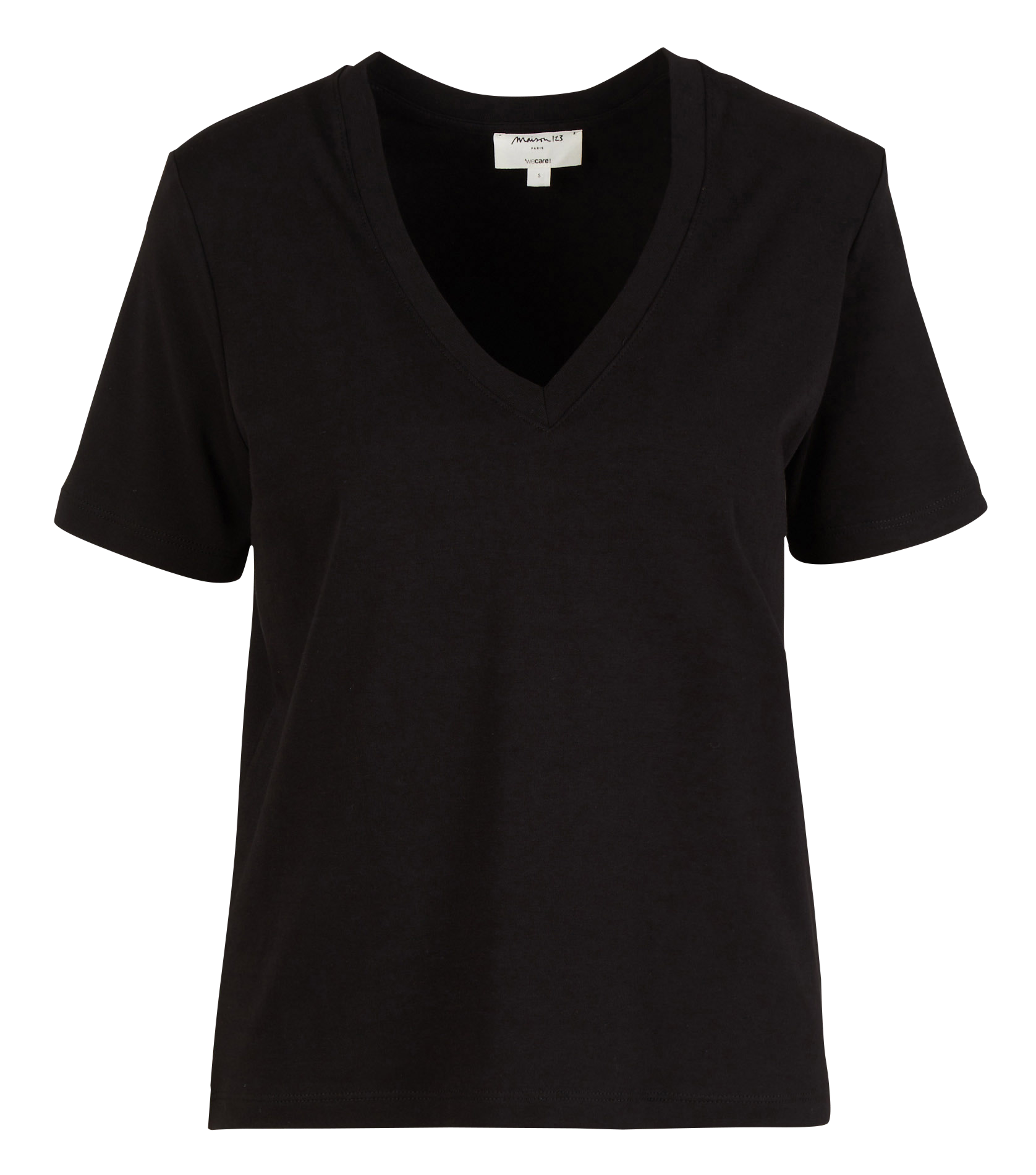 DANA - Tee-shirt droit col V en coton | Noir
