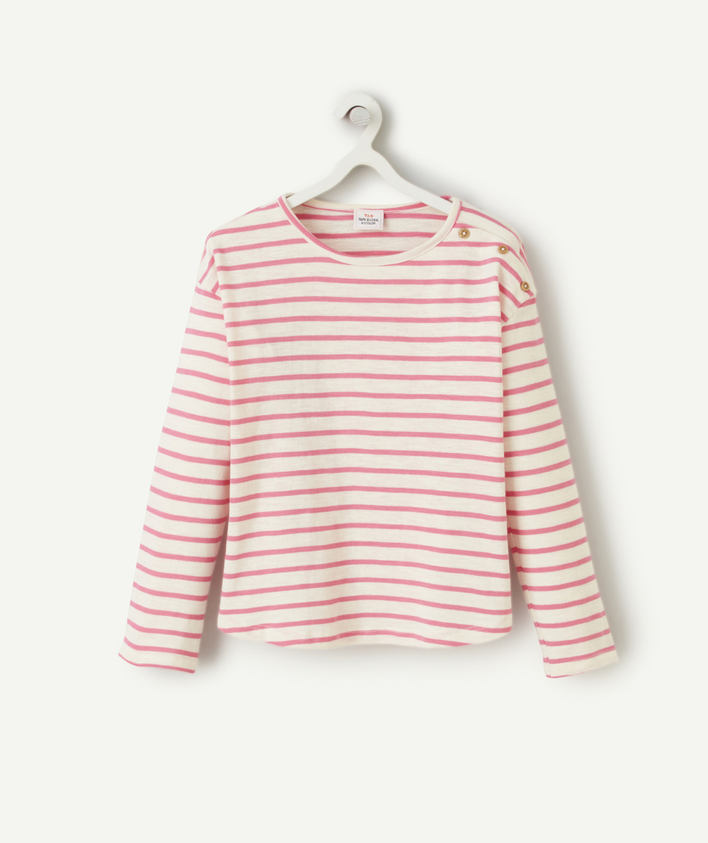 T-SHIRT MANCHES LONGUES FILLE EN COTON BIO RAYÉ ROSE