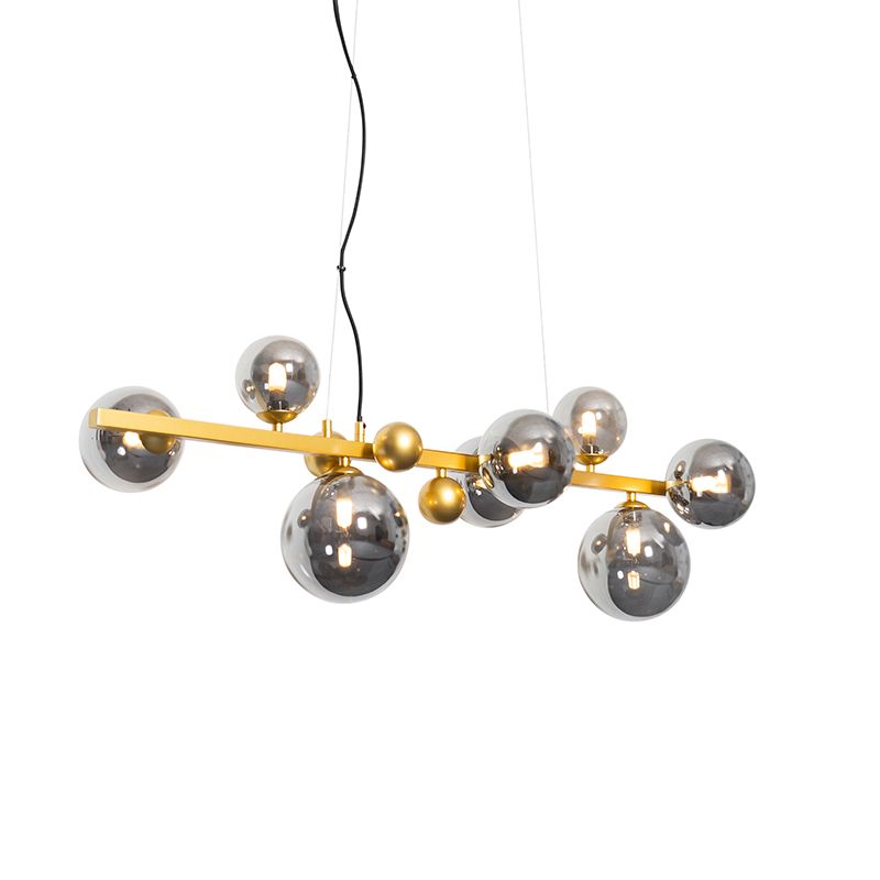 Art deco hanglamp goud met smoke glas 8-lichts - David