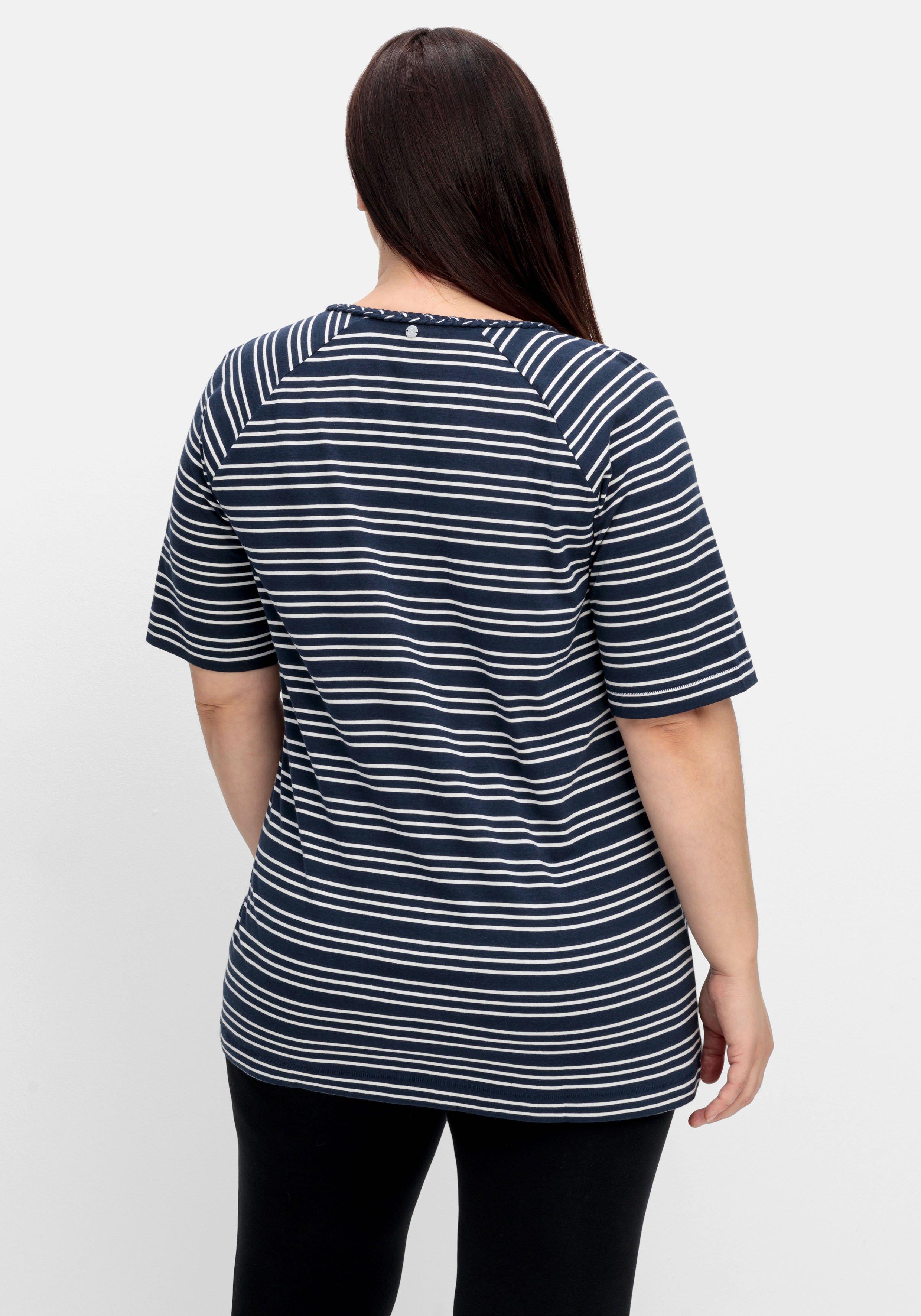 Ringelshirt mit Raglanärmeln und V-Ausschnitt