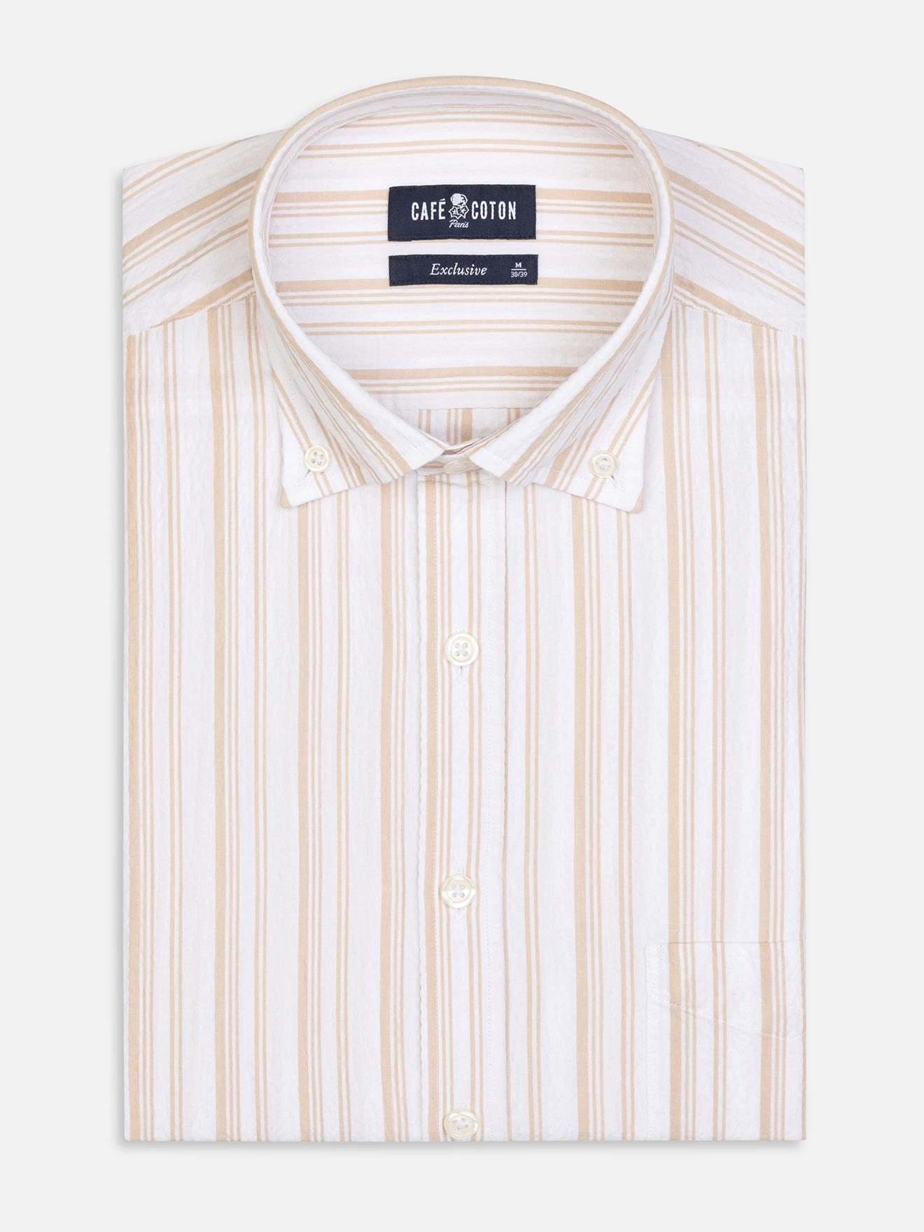 Chemise Ivor en seersucker sable - Col Boutonné