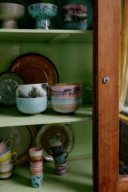 HKliving 70's Ceramic noodle schaal Ø13.5 set van 4 groovy