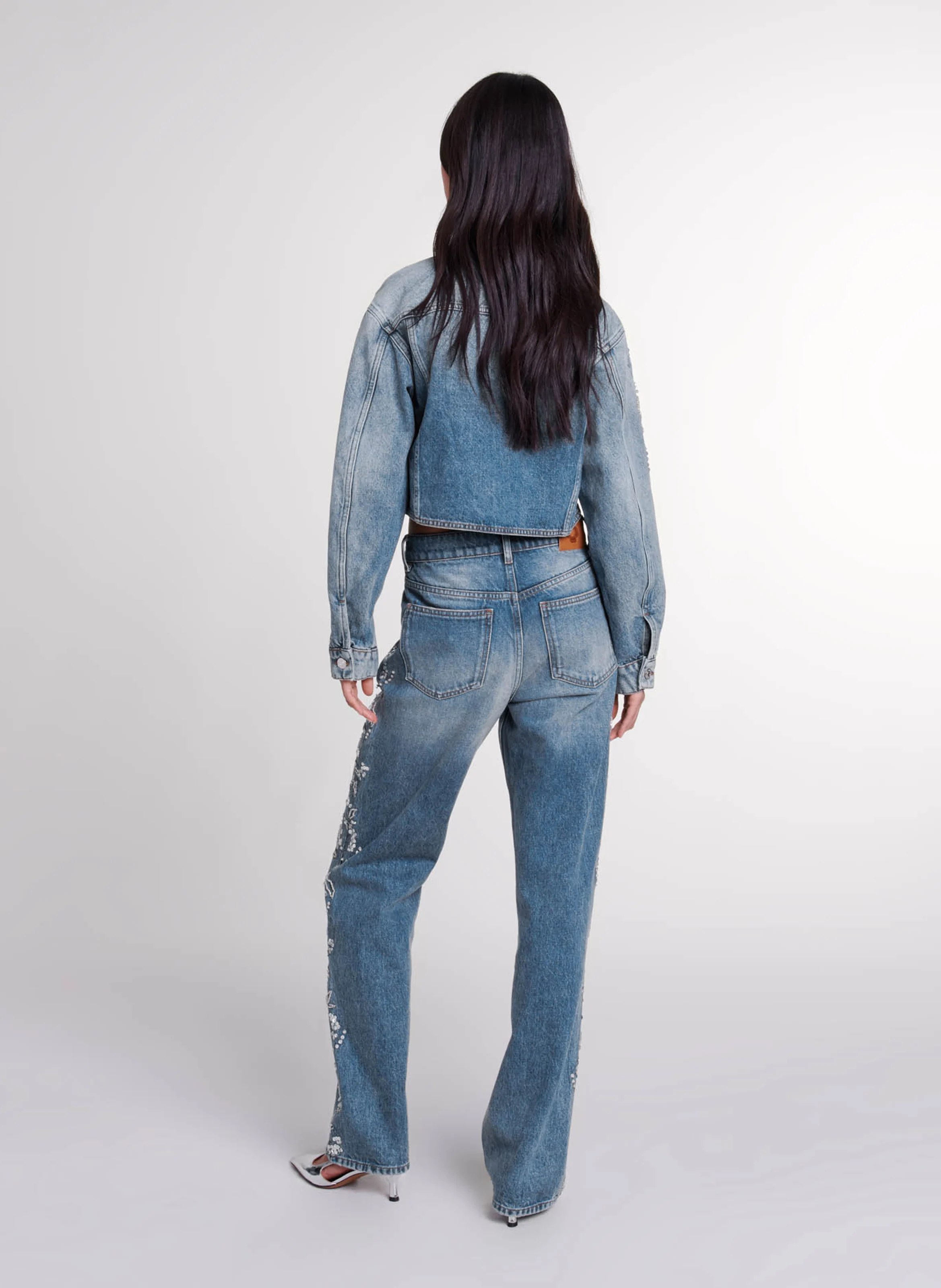 Veste en jean courte droite en coton | Bleu