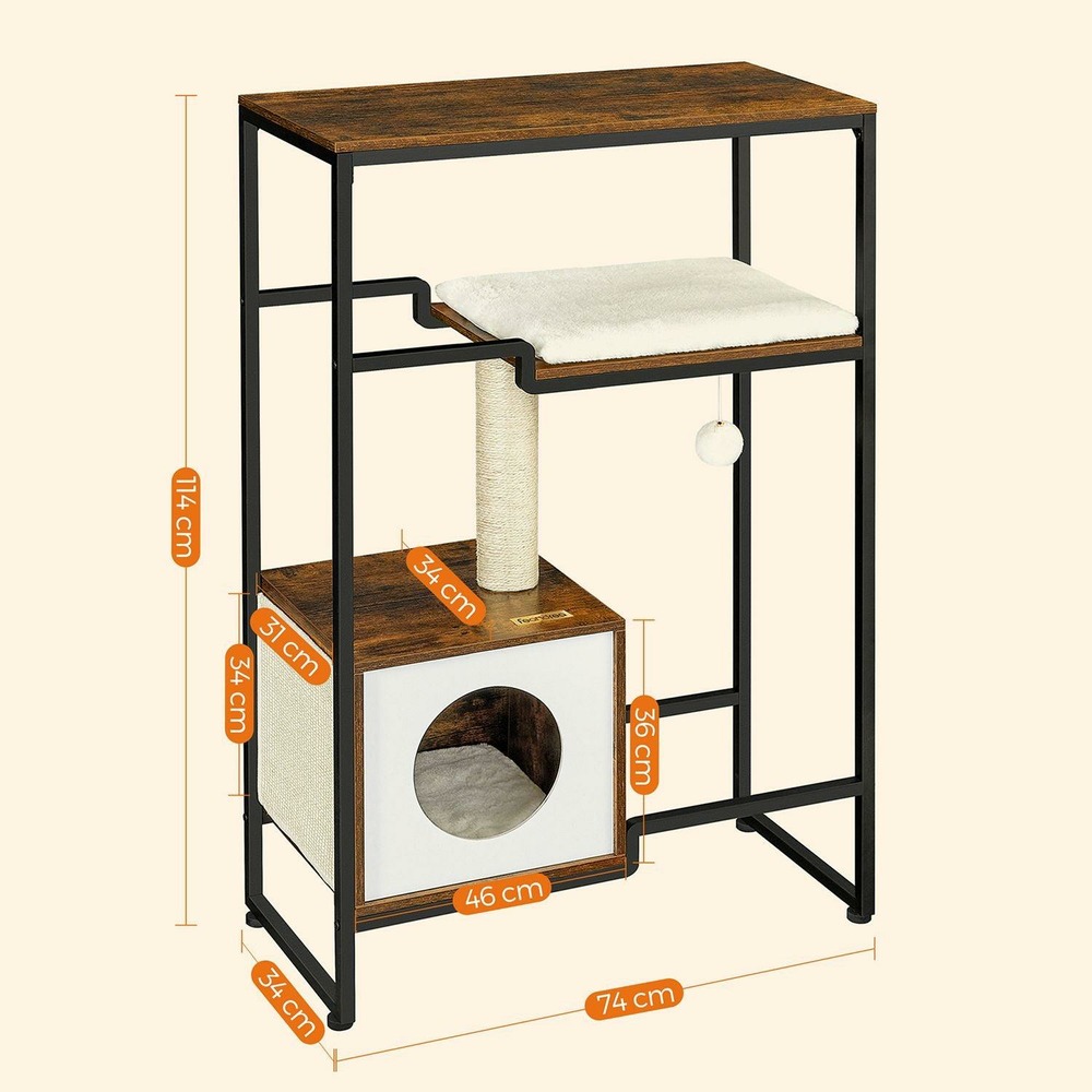 Arbre à chat maison niche gain de place 114 cm marron rustique