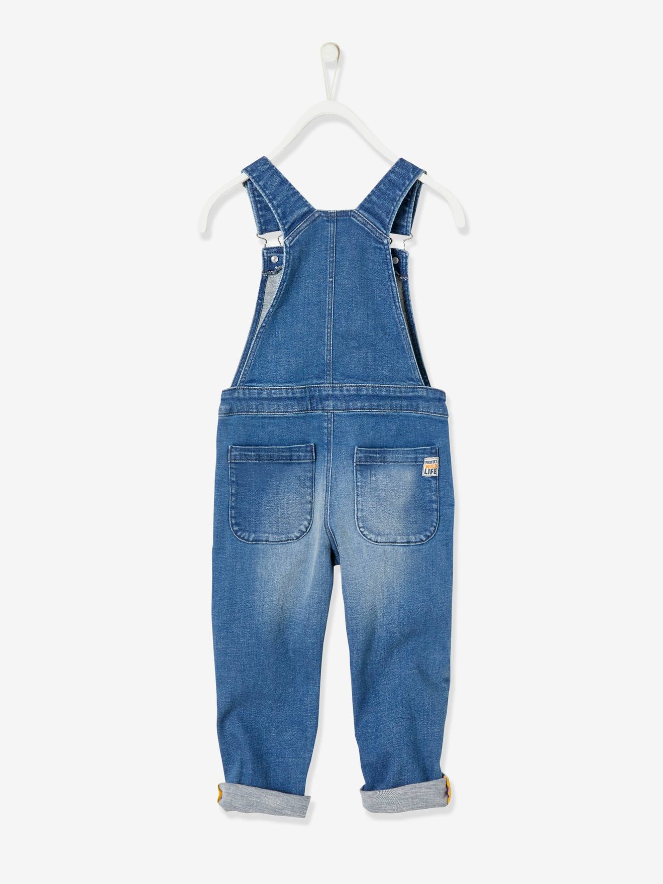 Macacão jeans azul escuro lavado para meninos