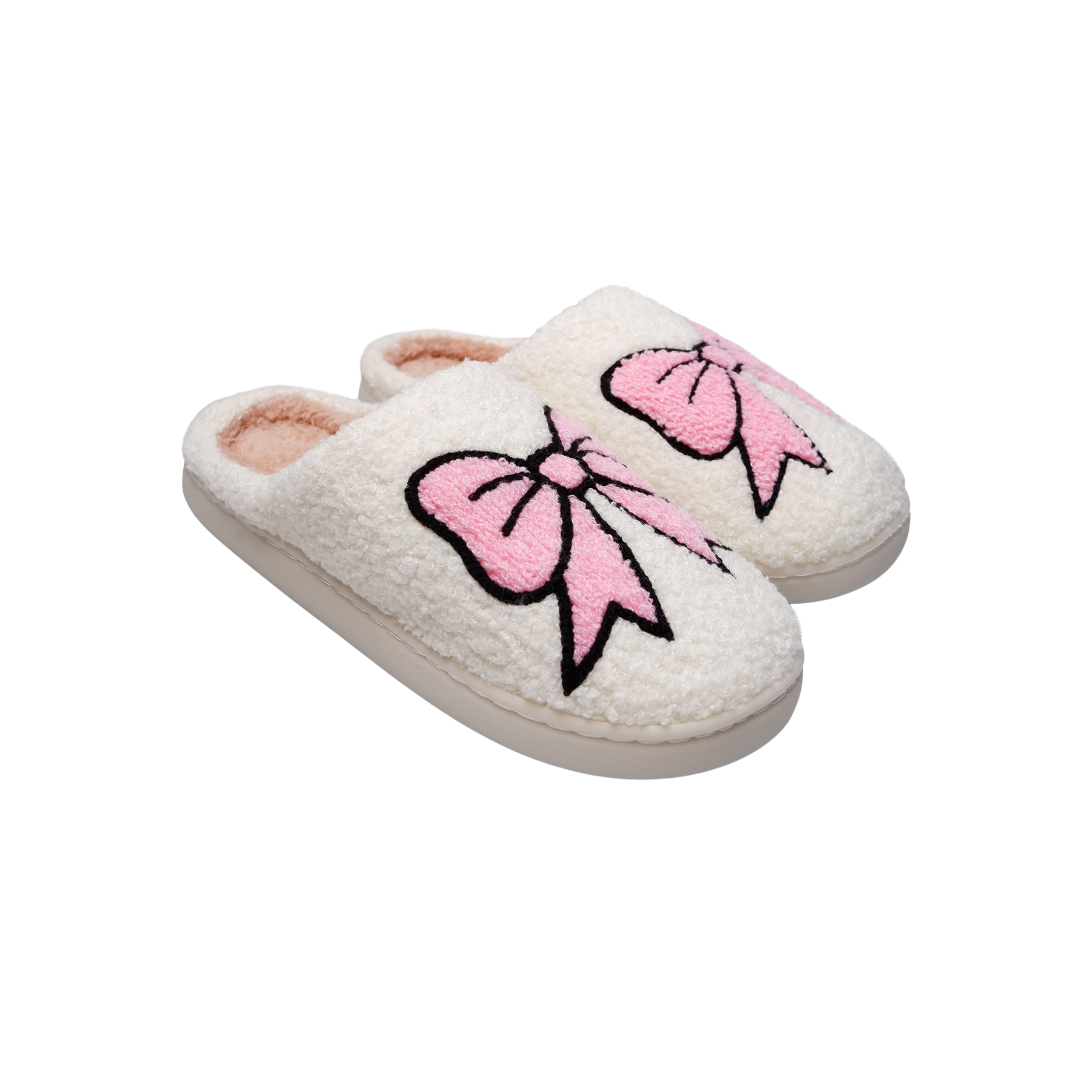 Black Colour  Bow slippers - Off White