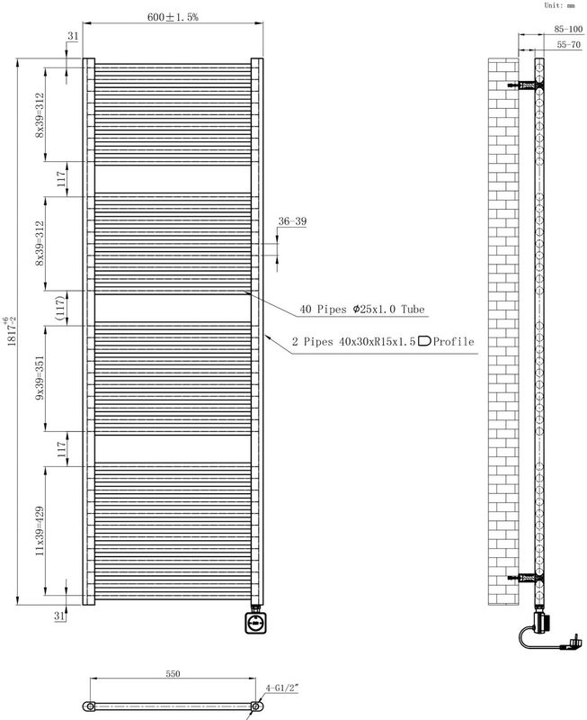 Wiesbaden - Elara - Elektrische Radiator - Mat Zwart - Staal - Smart Wifi