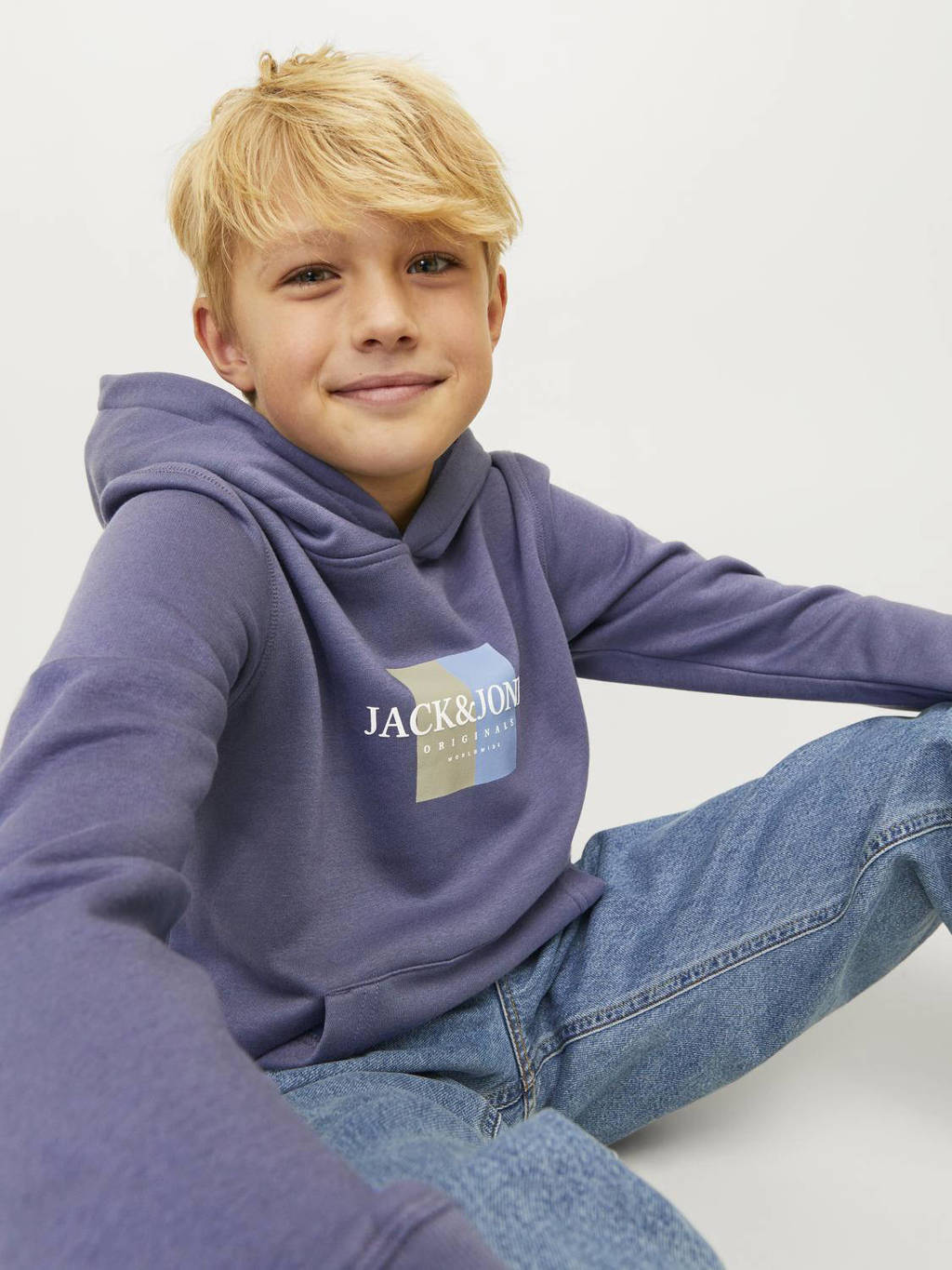 JACK & JONES hoodie JORFREDERIKSBERG met printopdruk middenblauw