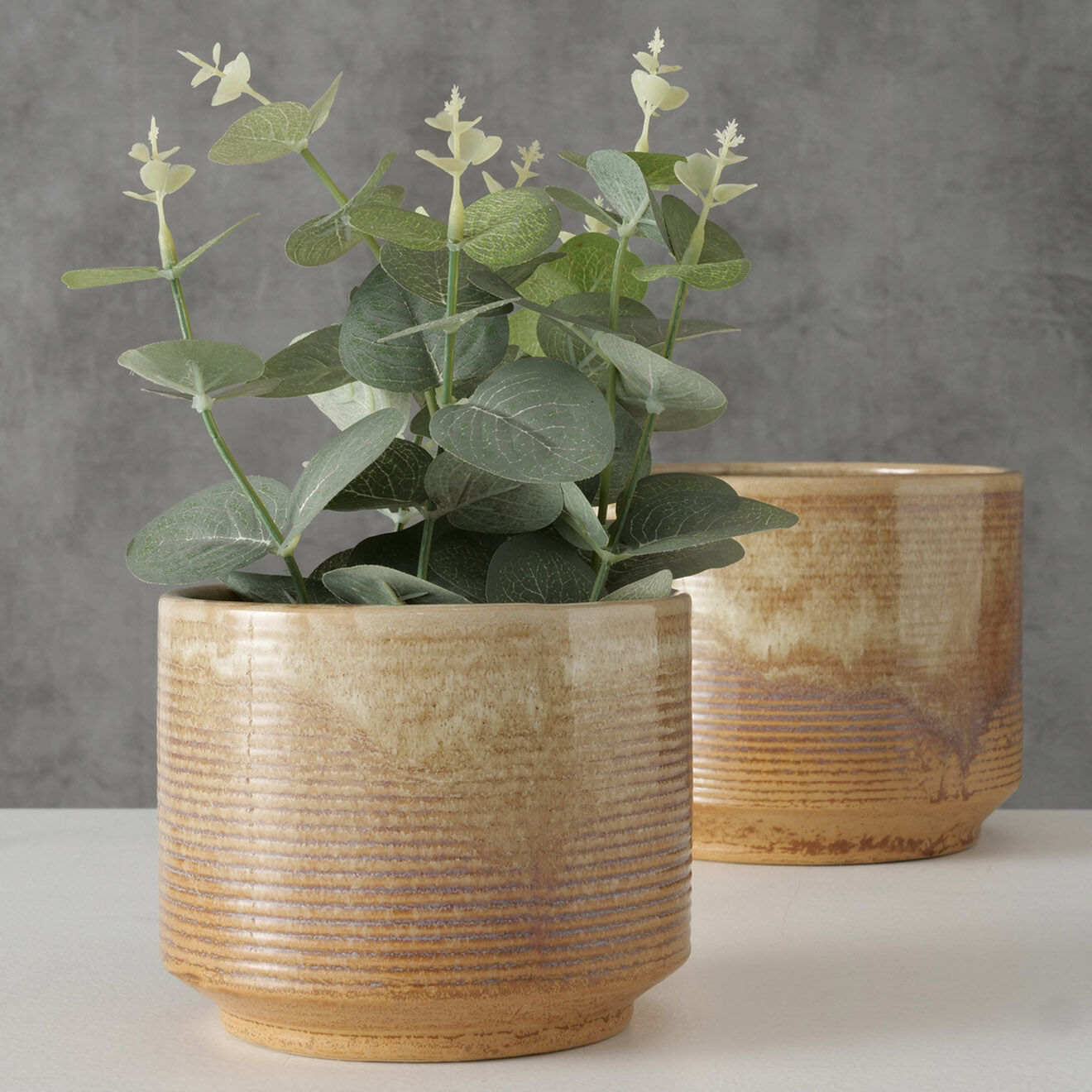 Boltze 2 Pots de fleurs en Porcelaine Elikia marron