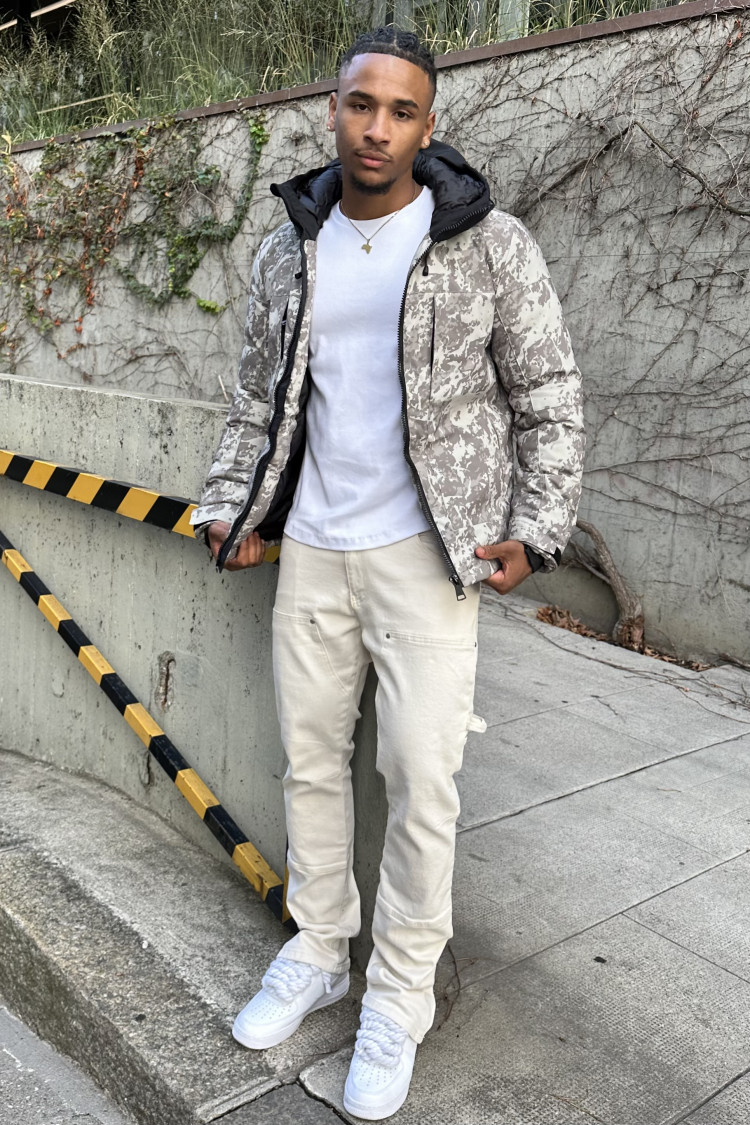 Parka beige camouflage à capuche