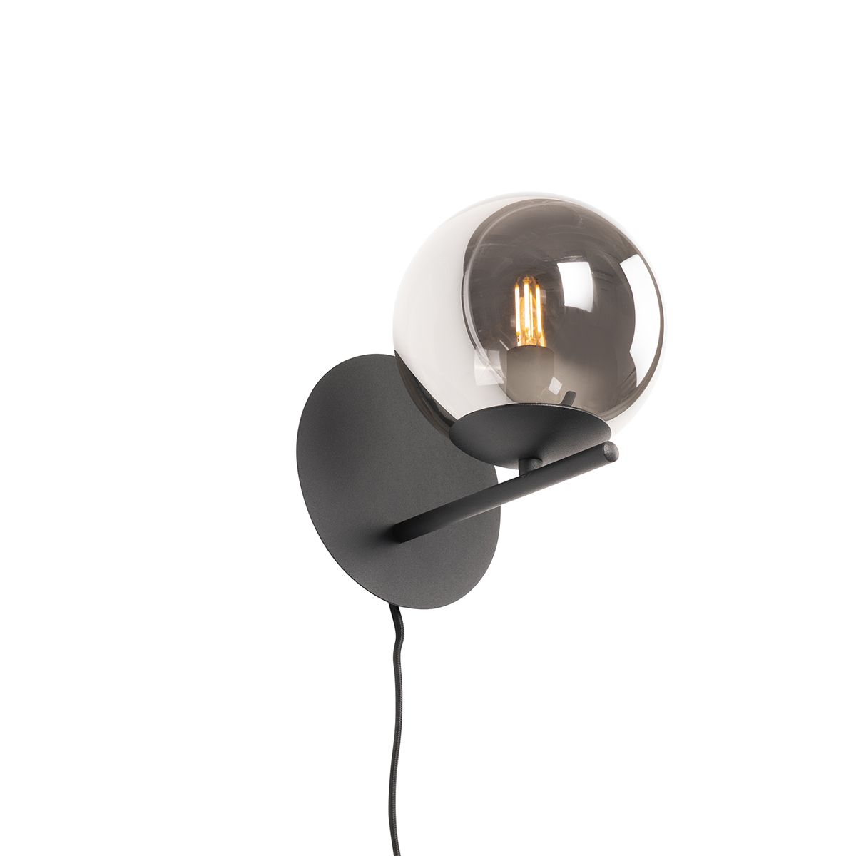 Art Deco wandlamp zwart en smoke glas - Flore
