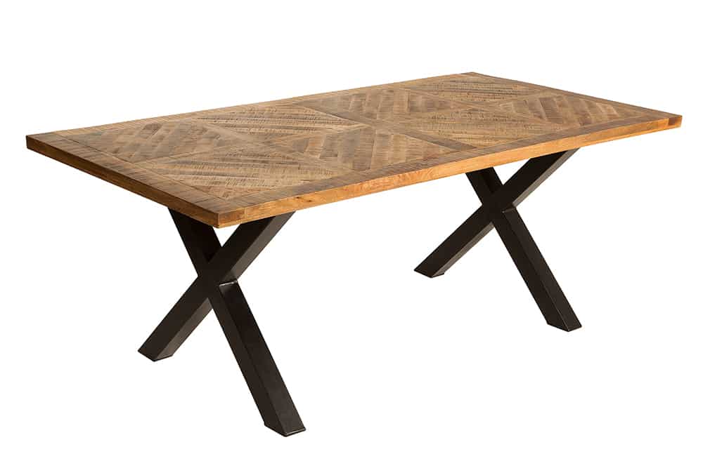 Massiver Esstisch INFINITY HOME 200cm natur schwarz Mangoholz Industrial Design X-Gestell