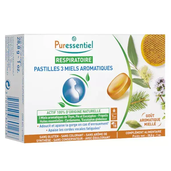Pastilhas Respiratórias Puressentiel 3 Méis Aromáticos 18 pastilhas