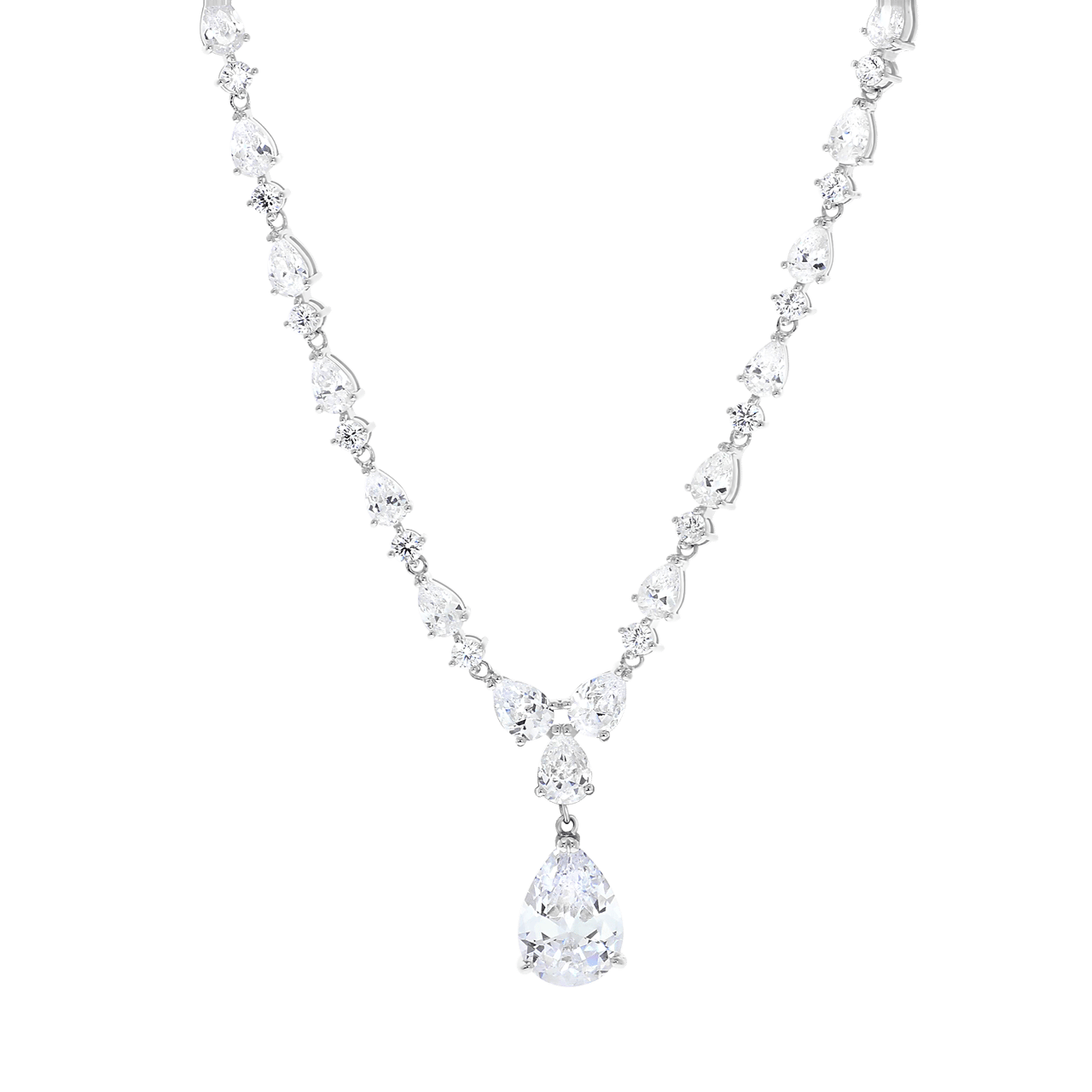 Zilveren ketting met hanger druppel met zirkonia