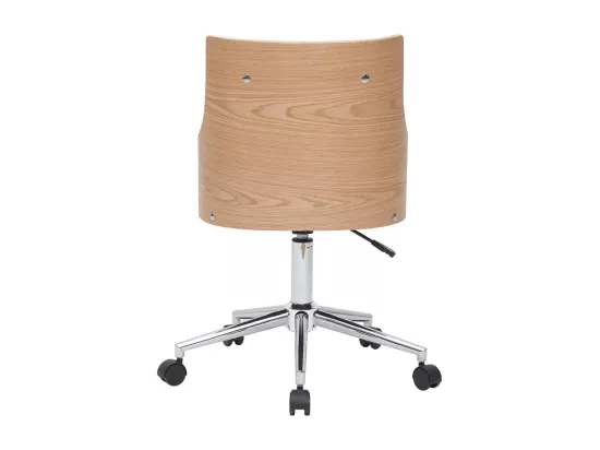Chaise de bureau à roulettes design blanc, bois clair et acier chromé MAYOL
