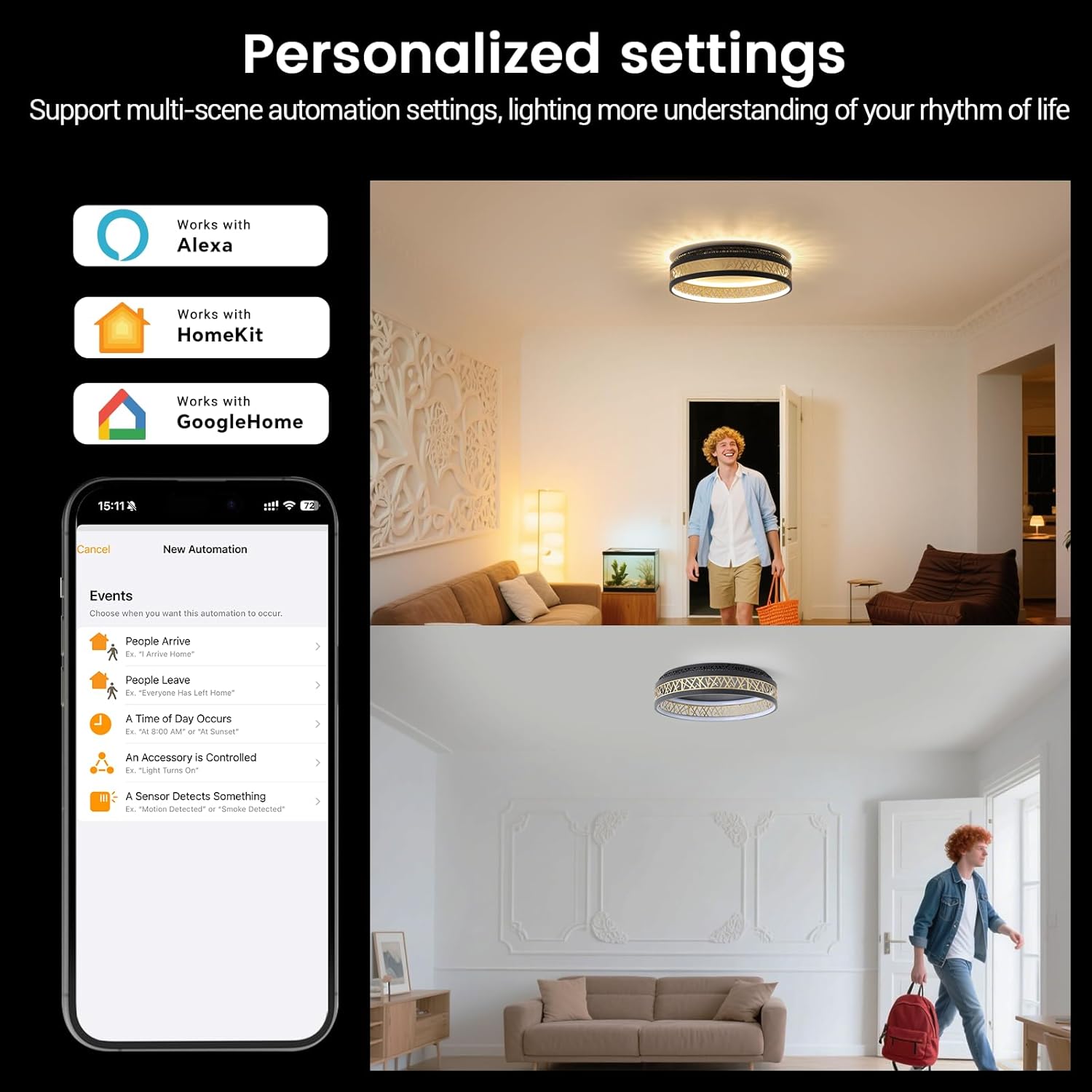 LED Deckenleuchte Mit Fernbedienung, Dimmbar Schlafzimmer Lampe with Matter Kompatibel Mit HomeKit, Alexa,  and IFTTT, Rund Schwarz Gold Aushöhlen Design Wohnzimmer Ø50×H12CM